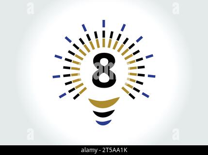 Letter 8 Electric Bulb Logo Design Vector Template. Light Bulb with letter Logotype Sign Symbol Stock Vector