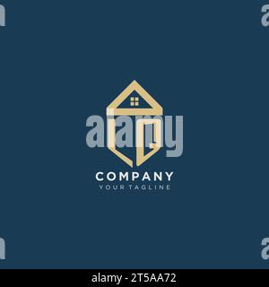 initial letter LQ with simple house roof creative logo design for real estate company vector graphic Stock Vector