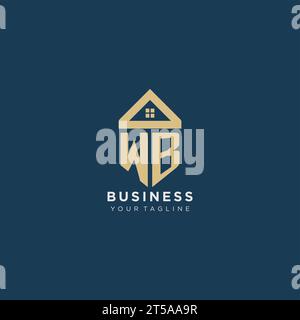 initial letter WB with simple house roof creative logo design for real estate company vector graphic Stock Vector