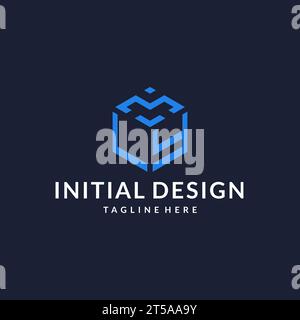 LY logo hexagon designs, best monogram initial logo with hexagonal shape design ideas inspiration Stock Vector