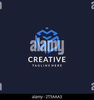 MD logo hexagon designs, best monogram initial logo with hexagonal shape design ideas inspiration Stock Vector