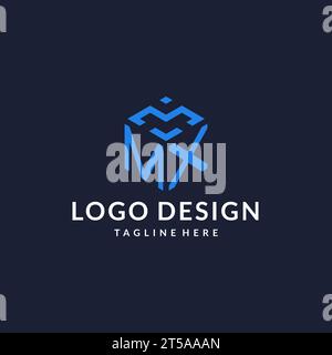MX logo hexagon designs, best monogram initial logo with hexagonal shape design ideas inspiration Stock Vector