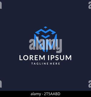 NM logo hexagon designs, best monogram initial logo with hexagonal shape design ideas inspiration Stock Vector