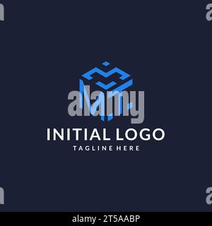 MT logo hexagon designs, best monogram initial logo with hexagonal shape design ideas inspiration Stock Vector