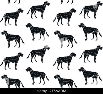 Vector seamless pattern of hand draw wolfhound dog Stock Vector