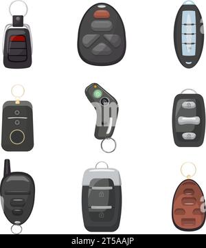 Car alarm system icons set cartoon vector. New remote lock Stock Vector