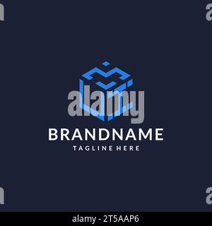 UI logo hexagon designs, best monogram initial logo with hexagonal shape design ideas inspiration Stock Vector