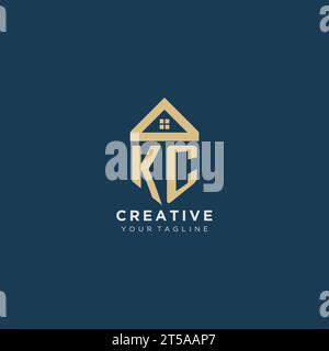 initial letter KC with simple house roof creative logo design for real estate company vector graphic Stock Vector