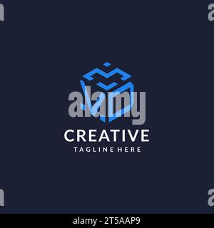 VD logo hexagon designs, best monogram initial logo with hexagonal shape design ideas inspiration Stock Vector