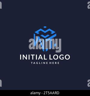 WT logo hexagon designs, best monogram initial logo with hexagonal shape design ideas inspiration Stock Vector