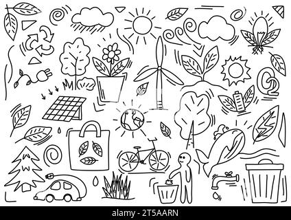 Doodle vector illustration on the theme of ecology or environmental protection. Stock Vector