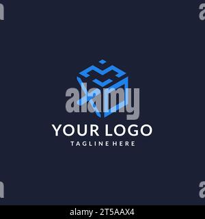 XO logo hexagon designs, best monogram initial logo with hexagonal shape design ideas inspiration Stock Vector