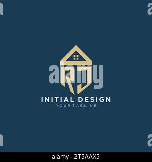 initial letter RJ with simple house roof creative logo design for real estate company vector graphic Stock Vector