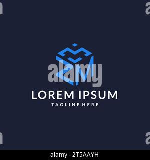 ZM logo hexagon designs, best monogram initial logo with hexagonal shape design ideas inspiration Stock Vector