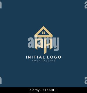 initial letter PH with simple house roof creative logo design for real estate company vector graphic Stock Vector