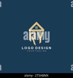 initial letter RY with simple house roof creative logo design for real estate company vector graphic Stock Vector