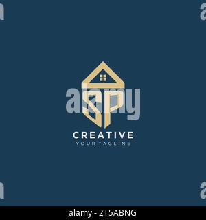 Initial SP home logo with creative house element in line art style ...