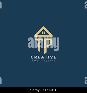 initial letter TP with simple house roof creative logo design for real estate company vector graphic Stock Vector