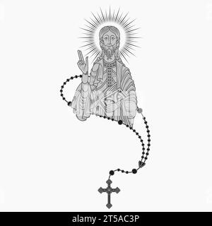 Vector design of the Apostle with catholic rosary, Christian art from the middle ages Stock Vector