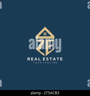 Initial ZE logo with creative house icon, modern and professional real ...