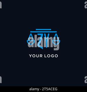 ZY monogram initial logo with scales of justice icon design inspiration, vector graphic Stock Vector