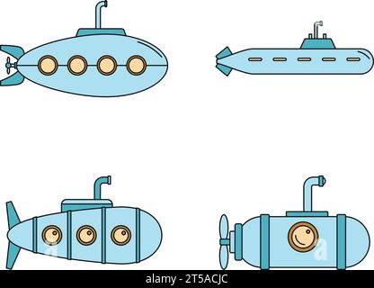 Periscope submarine telescope icons set. Outline illustration of 4 periscope submarine telescope vector icons thin line color flat on white Stock Vector