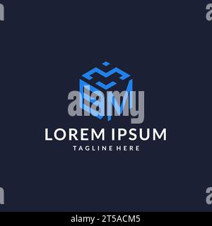 BM logo hexagon designs, best monogram initial logo with hexagonal shape design ideas inspiration Stock Vector