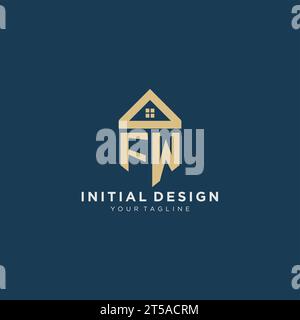 initial letter FW with simple house roof creative logo design for real estate company vector graphic Stock Vector