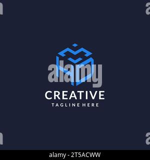 HD logo hexagon designs, best monogram initial logo with hexagonal shape design ideas inspiration Stock Vector
