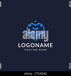 KH logo hexagon designs, best monogram initial logo with hexagonal shape design ideas inspiration Stock Vector