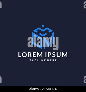 OM logo hexagon designs, best monogram initial logo with hexagonal shape design ideas inspiration Stock Vector
