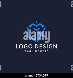 UX logo hexagon designs, best monogram initial logo with hexagonal shape design ideas inspiration Stock Vector