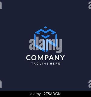 UN logo hexagon designs, best monogram initial logo with hexagonal shape design ideas inspiration Stock Vector