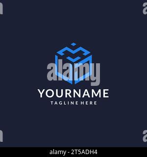 UJ logo hexagon designs, best monogram initial logo with hexagonal shape design ideas inspiration Stock Vector