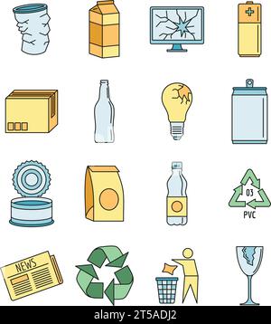 World recycles day icon set. Outline set of world recycles day vector icons thin line color flat on white Stock Vector