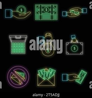Bribery corrupt practices icon set. Outline set of bribery corrupt practices vector icons neon color on black Stock Vector