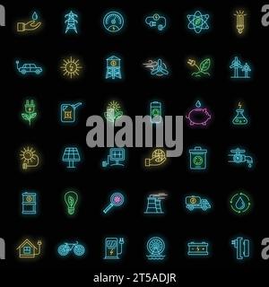 Ecology day icon set. Outline set of ecology day vector icons neon color on black Stock Vector