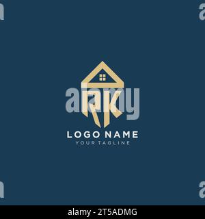 initial letter RK with simple house roof creative logo design for real estate company vector graphic Stock Vector