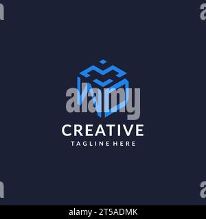 WD logo hexagon designs, best monogram initial logo with hexagonal shape design ideas inspiration Stock Vector