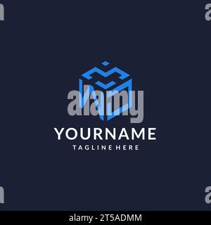 WJ logo hexagon designs, best monogram initial logo with hexagonal shape design ideas inspiration Stock Vector