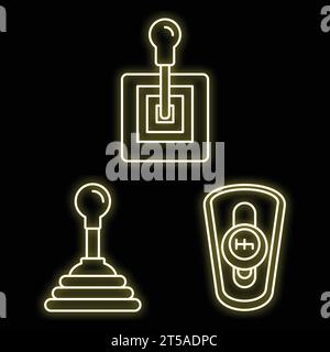 Car gearbox icon set. Outline set of car gearbox vector icons neon color on black Stock Vector