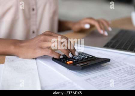 Hands of African business woman, finance professional Stock Photo
