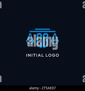 CG monogram initial logo with scales of justice icon design inspiration, vector graphic Stock Vector