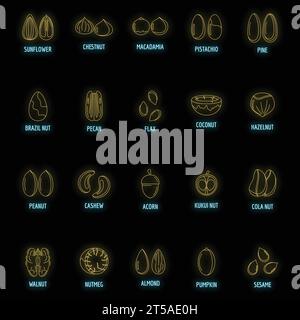 Nut types with signed names icons set. Outline illustration of 20 nut ...