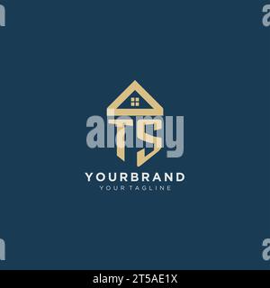 initial letter TS with simple house roof creative logo design for real estate company vector graphic Stock Vector