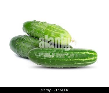 Bunch of green cucumbers on a white isolated background Stock Photo