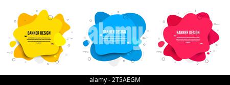 Abstract vector banners. Geometric liquid forms. Template bagdes. Modern design. Dynamic fluid banners shapes. Minimal curvy design. Various colors. Stock Vector