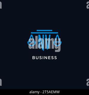 NV monogram initial logo with scales of justice icon design inspiration, vector graphic Stock Vector
