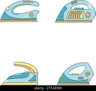 Smoothing iron drag appliance icons set. Outline illustration of 4 smoothing iron drag appliance vector icons thin line color flat on white Stock Vector