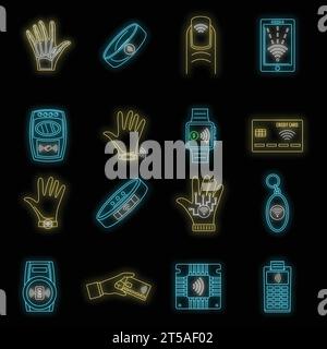 Smart nfc technology icon set. Outline set of smart nfc technology vector icons neon color on black Stock Vector